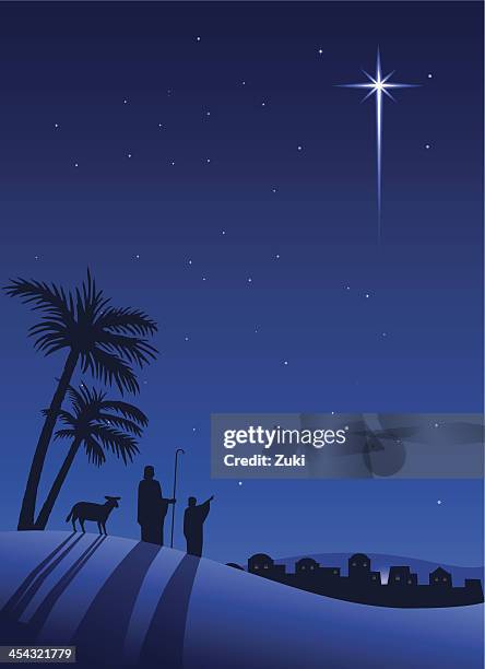 shepherds at night - nativity scene stock illustrations