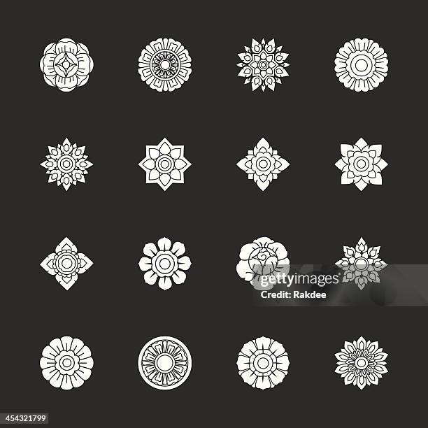 thai motifs flowers icons set 1 - white series - thai ethnicity 幅插畫檔、美工圖案、卡通及圖標