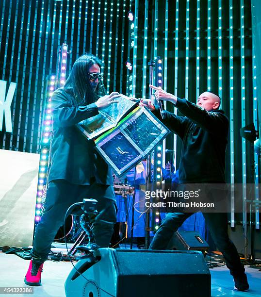 Splif and Kev Nish of Far East Movement perform at Universal CityWalk's music spotlight concert series at Universal CityWalk 5 Towers on August 28,...