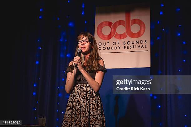 Comedian Kerri Lendo performs on stage during the Out of Bounds Comedy Festival at the Velveeta Room on August 28, 2014 in Austin, Texas.