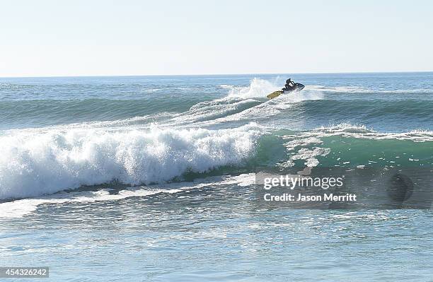 General view of atmosphere during th huge swells generated by hurricane Marie Reach along the southern California coastline on August 27, 2014 in...