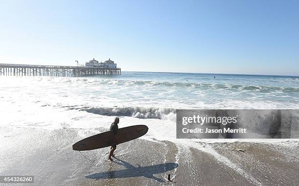 General view of atmosphere during th huge swells generated by hurricane Marie Reach along the southern California coastline on August 27, 2014 in...