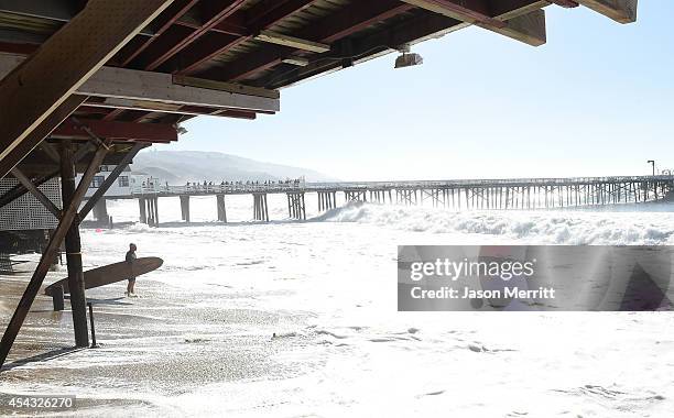 General view of atmosphere during th huge swells generated by hurricane Marie Reach along the southern California coastline on August 27, 2014 in...