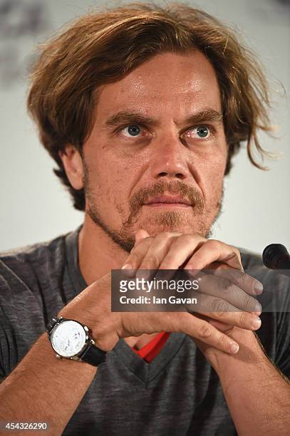 Actor Michael Shannon wearing a Jaeger-LeCoultre Duometre a Quantieme Lunaire watch attends the '99 Homes' press conference before the photocall...