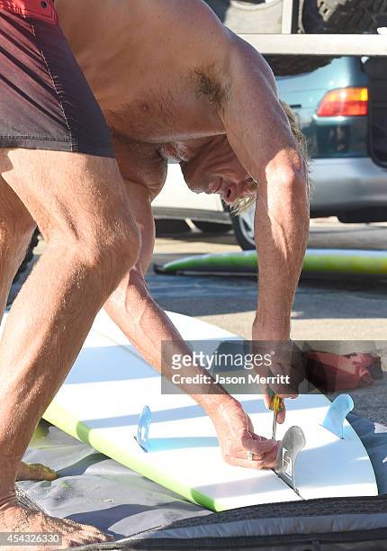 American big-wave surfer Laird Hamilton sighting along the beach during huge swells generated by hurricane Marie Reach on August 27, 2014 in Malibu,...