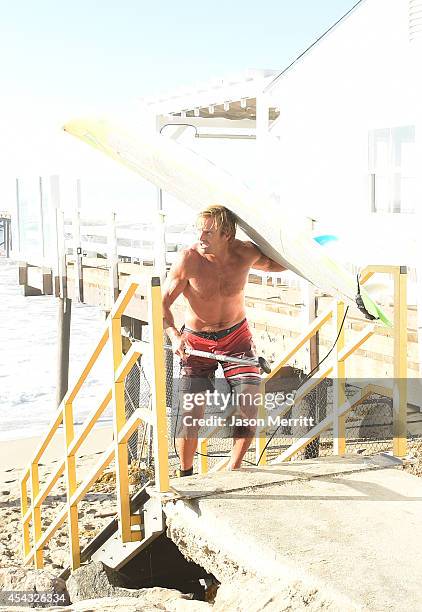 American big-wave surfer Laird Hamilton sighting along the beach during huge swells generated by hurricane Marie Reach on August 27, 2014 in Malibu,...