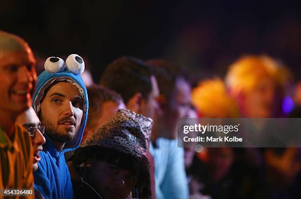 Darts fan in fancy dress watches on during the Sydney Darts Masters at Hordern Pavilion on August 29, 2014 in Sydney, Australia.