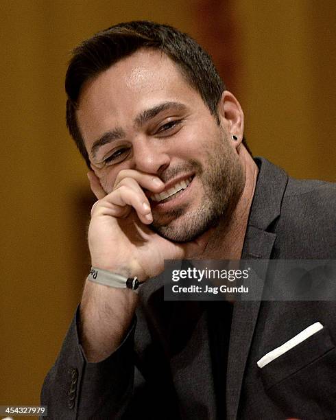 Marco Dapper talks to the media at the 2nd Annual OpportunitTeas High Tea with Kate Linder event at Fairmont Royal York on December 8, 2013 in...