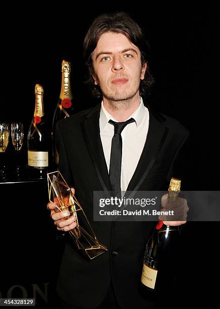 Paul Wright, winner of the Douglas Hickox Award for "For Those In Peril", poses backstage at the Moet British Independent Film Awards 2013 at Old...