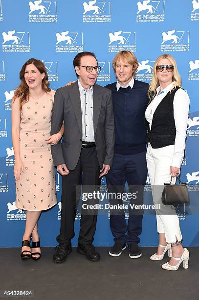 Kathryn Hahn, Peter Bogdanovich, Owen Wilson and Louise Stratten attend the 'She's Funny That Way' - Photocall during the 71st Venice Film Festival...