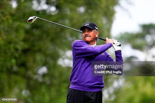 Eduardo Romero drives from the 15th tee during the first round of the Travis Perkins Masters played at the Duke's Course, Woburn Golf Club on August...