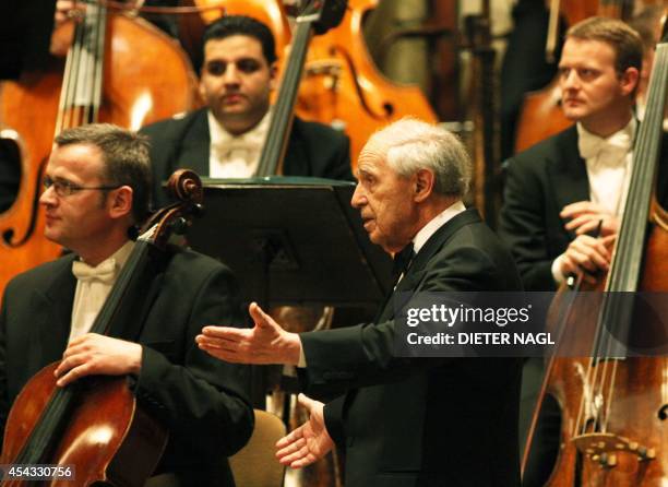 French composer and conductor Pierre Boulez celebrates his 85th birthday conducting the Vienna Philharmonic Orchestra on March 26, 2010 in Vienna....