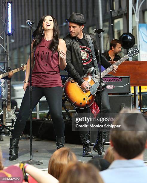 Shawna Thompson and Keifer Thompson of Thompson Square, perform during "FOX & Friends" All American Concert Series outside of FOX Studios on August...