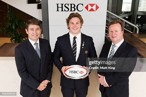 Chief Executive Officer of HSBC Australia Tony Cripps, Wallaby Michael Hooper and Chief Executive Officer of Australian Rugby Union Bill Pulver...