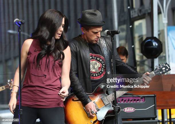Shawna Thompson and Keifer Thompson of Thompson Square, perform during "FOX & Friends" All American Concert Series outside of FOX Studios on August...