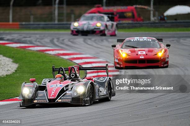 Ho-pin Tung of China and David Cheng of China dives the Oak Racing Team Total Morgan-Judd during the Asian Lemans Series on December 8, 2013 in...