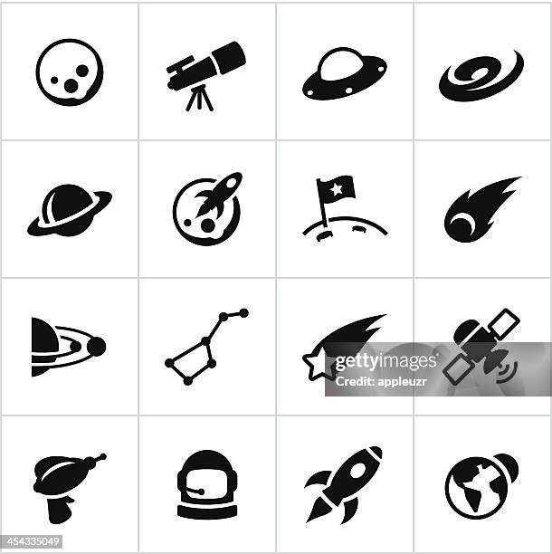 ilustraciones, imágenes clip art, dibujos animados e iconos de stock de astronomía iconos negro - espacio exterior