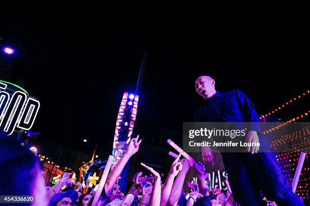 Prohgress of Far East Movement performs at Universal CityWalk's Free Summer "Music Spotlight Series" at 5 Towers Outdoor Concert Arena on August 28,...