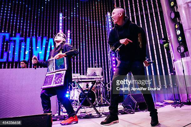 Virman, J-Splif, and Kev Nish of Far East Movement perform at Universal CityWalk's Free Summer "Music Spotlight Series" at 5 Towers Outdoor Concert...