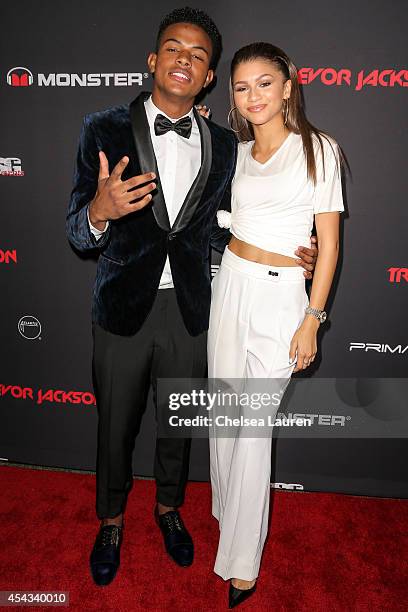 Singers Trevor Jackson and Zendaya Coleman attend Trevor Jackson's Monster 18th Birthday Party at El Rey Theatre on August 28, 2014 in Los Angeles,...