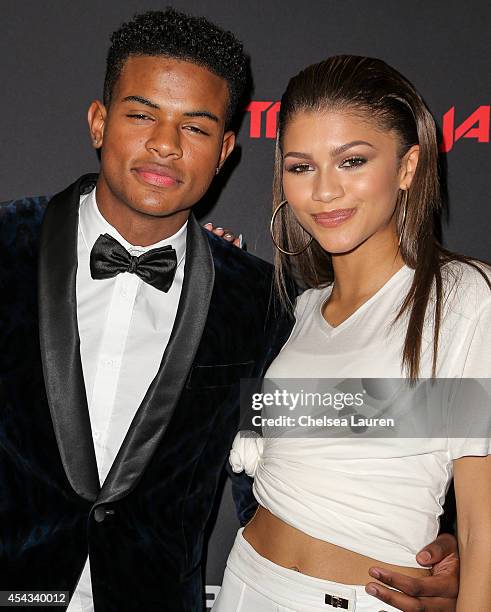 Singers Trevor Jackson and Zendaya Coleman attend Trevor Jackson's Monster 18th Birthday Party at El Rey Theatre on August 28, 2014 in Los Angeles,...