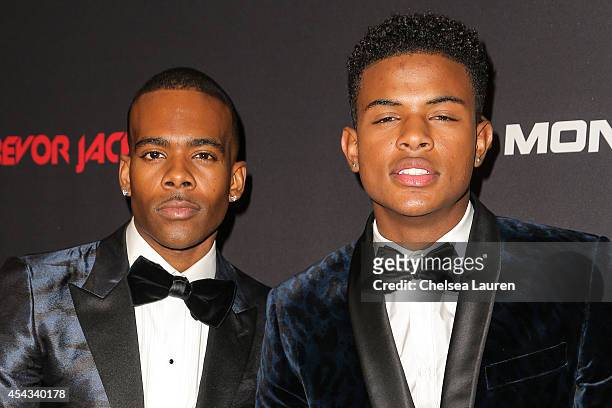 Singers Mario and Trevor Jackson attend Trevor Jackson's Monster 18th Birthday Party at El Rey Theatre on August 28, 2014 in Los Angeles, California.
