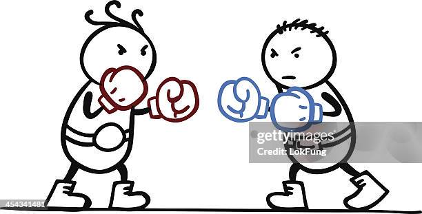 two cartoon men practising boxing - leather gloves stock illustrations