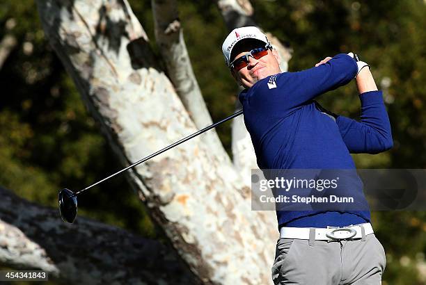 Zach Johnson hits his tee shot on the fifth hole during the final round of the Northwestern Mutual World Challenge at Sherwood Country Club on...