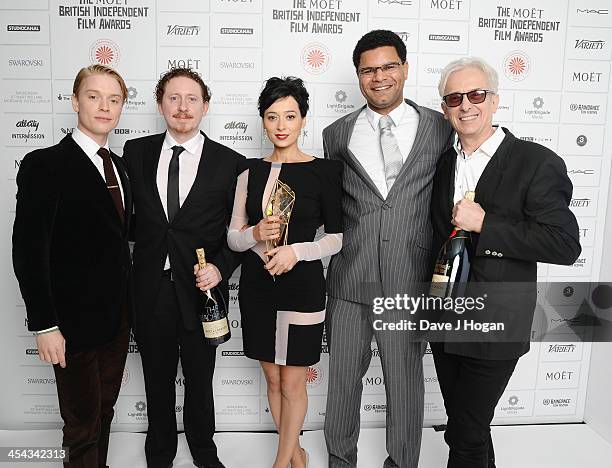 Freddie Fox, Caradog W. James, Pooneh Hajimohammadi, guest and Elliot Gould attend the Moet British Independent Film Awards 2013 at Old Billingsgate...