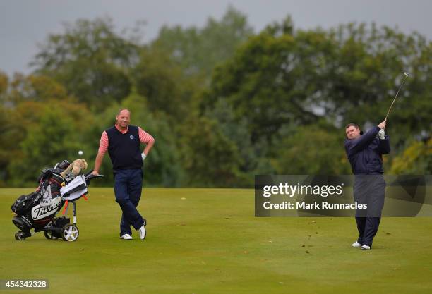 Ian Taylor , of Drumpellier Golf Club watches playing partner Charles Clark , during the Golfplan Insurance PGA Pro-Captain Challenge - Scotland...