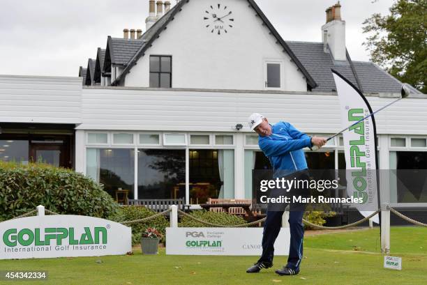 Mike Cordner of St Andrews Golf school on the first tee during the Golfplan Insurance PGA Pro-Captain Challenge - Scotland Regional Qualifier at...