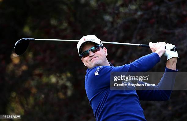 Zach Johnson hits his tee shot on the second hole during the final round of the Northwestern Mutual World Challenge at Sherwood Country Club on...