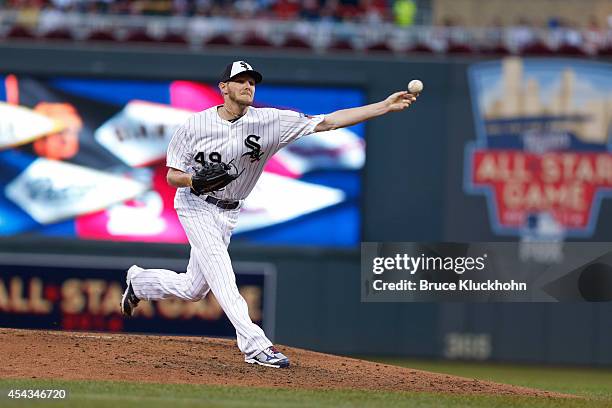 American League All-Star Chris Sale of the Chicago White Sox pitches to the National League during the 85th MLB All-Star Game at Target Field on July...