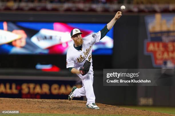 American League All-Star Sean Doolittle of the Oakland Athletics pitches to the National League during the 85th MLB All-Star Game at Target Field on...