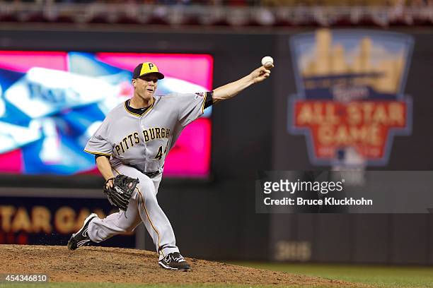 National League All-Star Tony Watson of the Pittsburgh Pirates pitches to the American League during the 85th MLB All-Star Game at Target Field on...