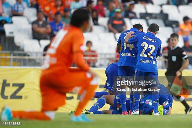 Igor Lichvnosky of Universidad de Chile celebrates after scoring during a match between Cobreloa and Universidad de Chile as part of the Torneo...