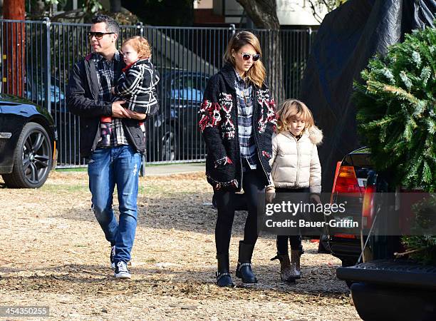 Jessica Alba, her husband, Cash Warren, and their children, Honor Warren and Haven Warren, are seen as they shop for Christmas decorations on...