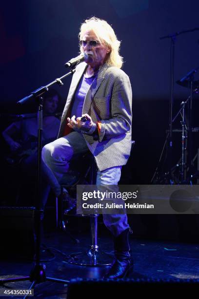 Christophe performs on stage during the 50th anniversary celebration of french radio France Inter at La Gaite Lyrique on December 8, 2013 in Paris,...