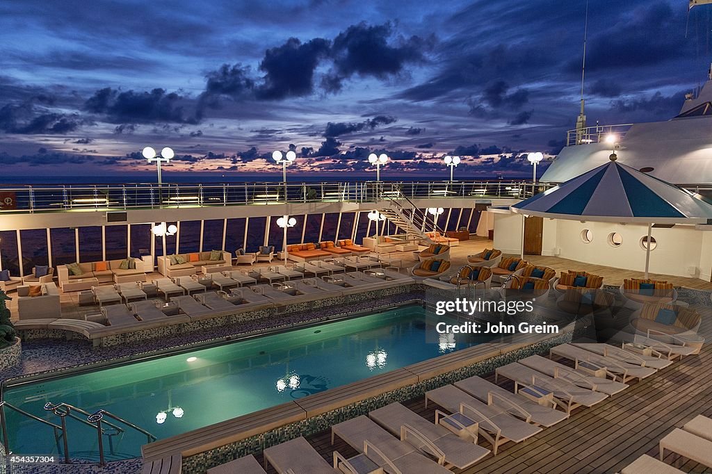 Luxury cruise ship pool at sunset...