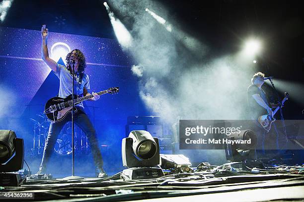 Chris Cornell and Ben Shepherd of Soundgarden perform on stage at Sleep Country Amphitheater on August 29, 2014 in Ridgefield, Washington.