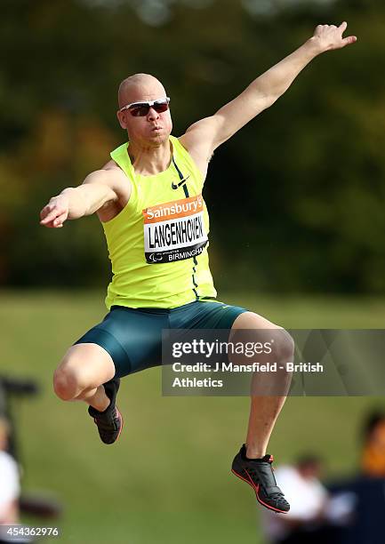 Hilton Langenhoven of South Africa competes in the Men's Long Jump T11/12 during the Sainsbury's Birmingham Grand Prix Diamond League event at...