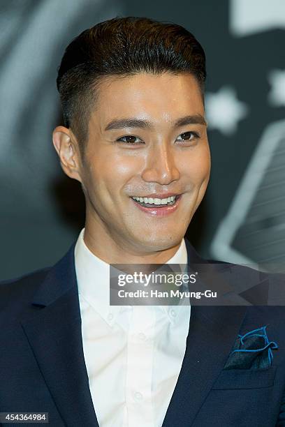 Choi Si-Won of South Korean boy band Super Junior attends the press conference for Super Junior's 7th Album 'MAMACITA' at Imperial Palace Hotel on...