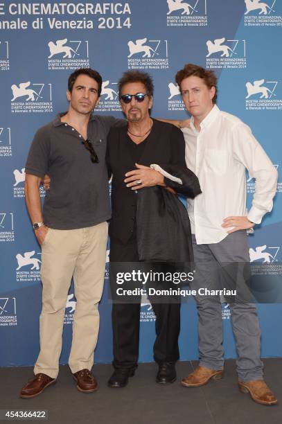 Chris Messina, Al Pacino and David Gordon Green attend the 'Manglehorn' photocall during the 71st Venice Film Festival on August 30, 2014 in Venice,...