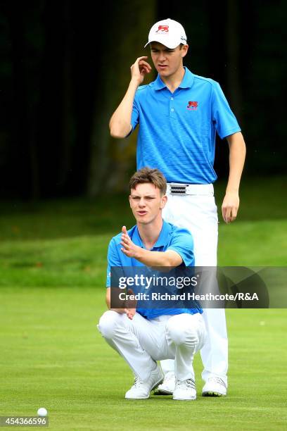 Rowan Lester and George Burns of GB&I in action during their match against Stefano Mazzoli and Federico Zuckermann of Europe during the final day of...