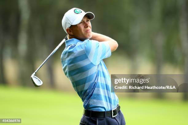 Adam Blomme of Europe in action during his match with Marcus Kinhult against Haydn McCullen and Tim Harry of GB&I during the final day of the St...