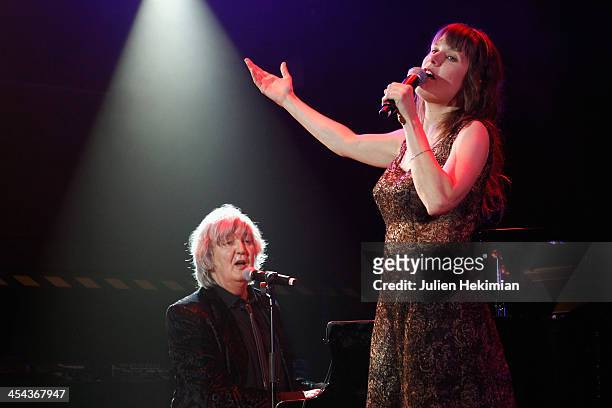 Jacques Higelin and Camille perform on stage during the 50th anniversary celebration of french radio France Inter at La Gaite Lyrique on December 8,...
