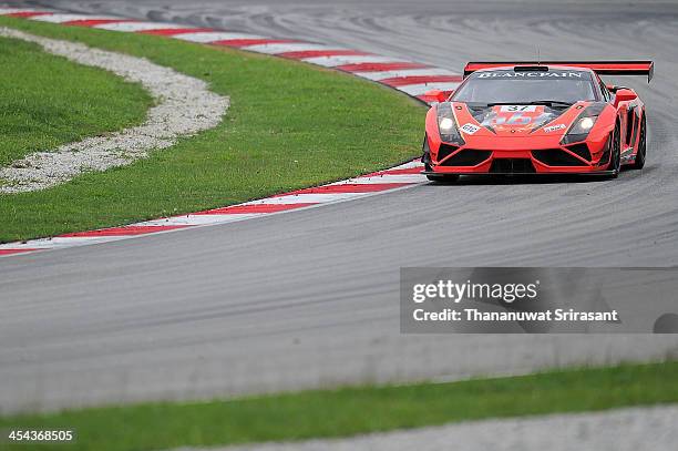 Antjony Liu of China, Davide Rizzo and Fabio Babini of Italy dives the BBT Lamborghini Gallardo GT3 during the Asian Lemans Series on December 8,...