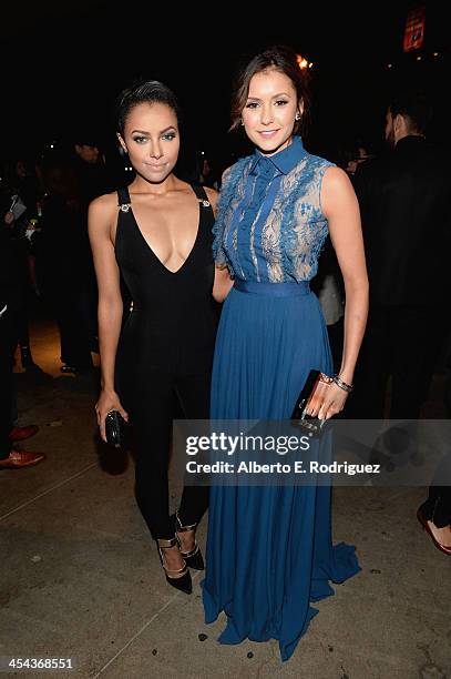 Actress Kat Graham and Nina Dobrev attend "TrevorLIVE LA" honoring Jane Lynch and Toyota for the Trevor Project at Hollywood Palladium on December 8,...