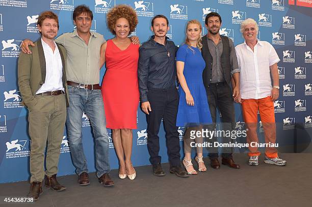 Actors Claudio Gioe, Adriano Giannini, Iris Peynado, director Michele Alhaique, actors Greta Scarano, Pierfrancesco Favino and Ninetto Davoli attend...