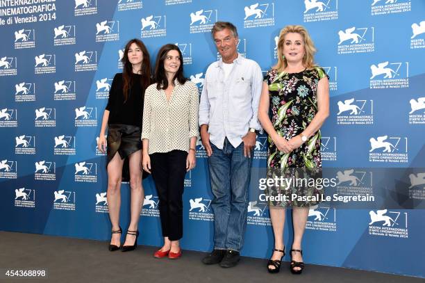 Actresses Charlotte Gainsbourg, Chiara Mastroianni, director Benoit Jacquot and Catherine Deneuve attend the '3 Coeurs' photocall during the 71st...